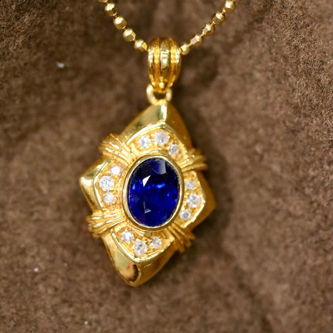 14k Gold 0.46 Ctw Natural Sapphire & Diamond Pendant( Without Chain ) - 6