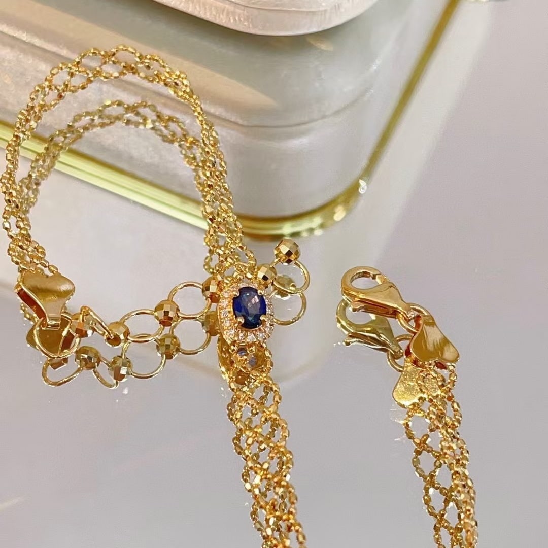14k Gold 0.3 Ct Natural Sapphire & Diamond Bracelet: Ref:230994354 // gold content:14k gold // main gemstone:sapphire // shape:oval // carat weight:0. 3ct // color:blue // treatment:natural // // adjacent gemstone 2 : diamond // shape:round // clarity g