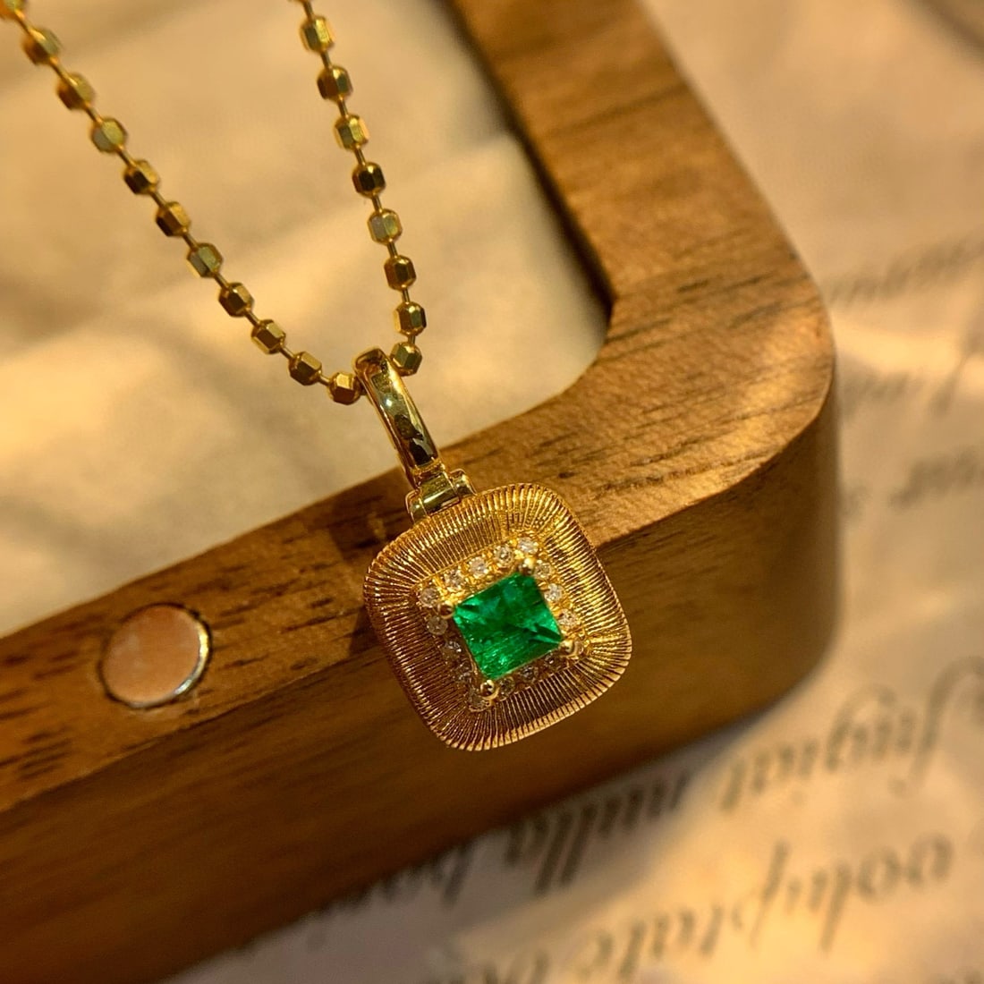 14k Gold 0.3 Ct Vivid Green Natural Emerald & Diamond Pendant( Without Chain ) - 2