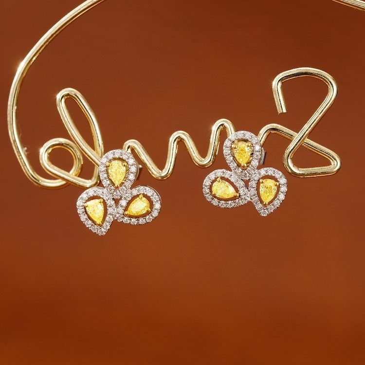 14k Gold 0.55 Ctw Natural Yellow Diamond & Diamond Earrings - 3