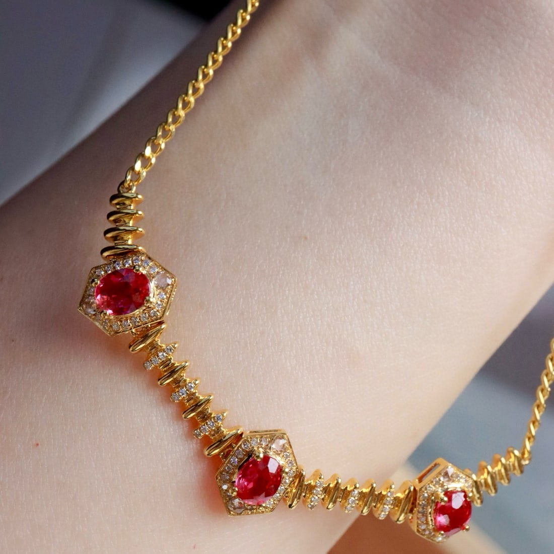 14k Gold 1.42 Ctw Natural Ruby & Diamond Necklace - 3