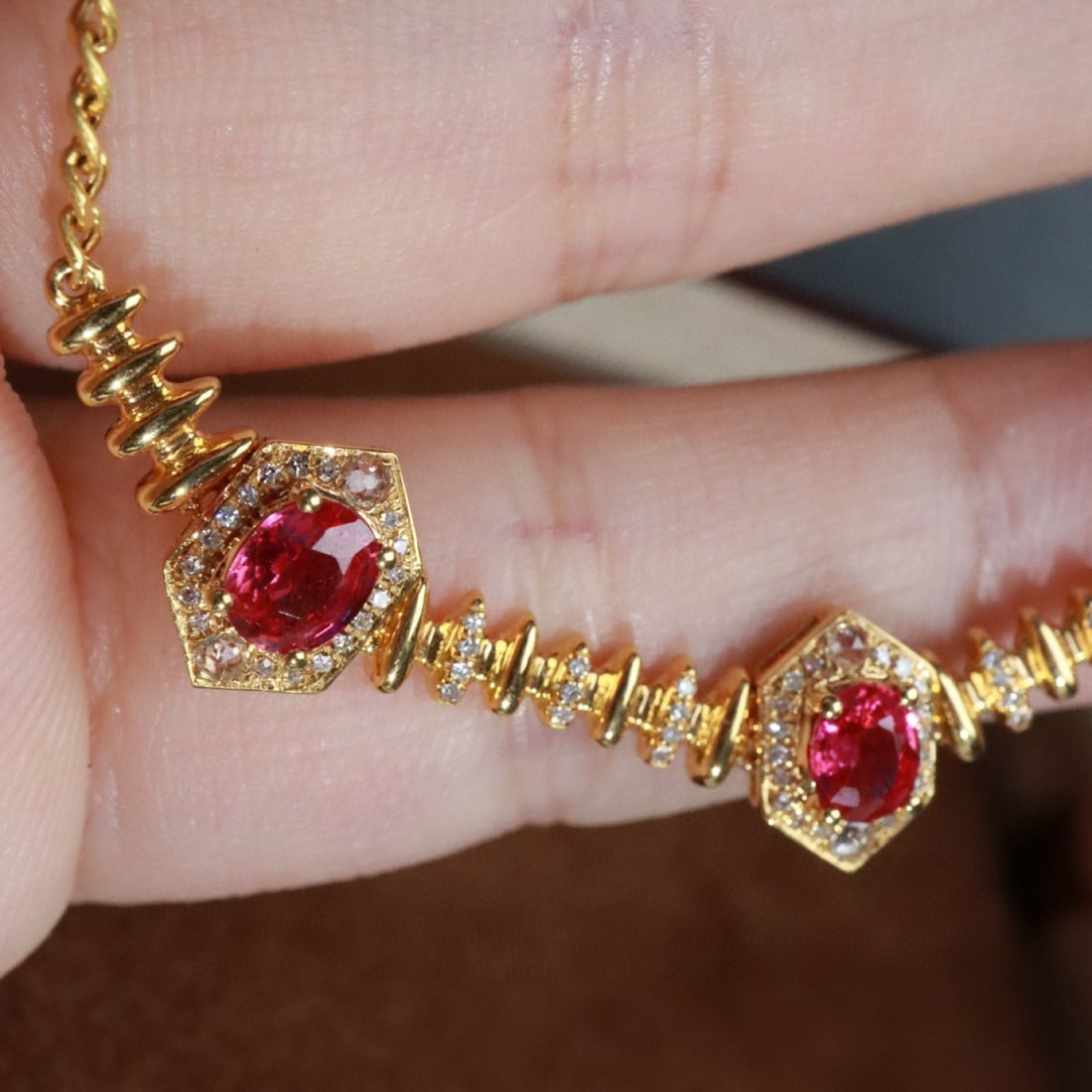 14k Gold 1.42 Ctw Natural Ruby & Diamond Necklace - 4