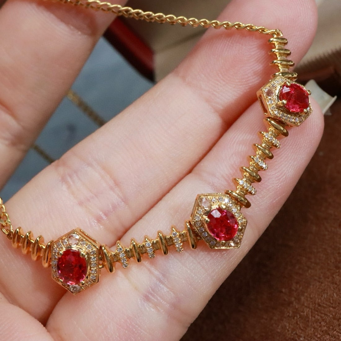 14k Gold 1.42 Ctw Natural Ruby & Diamond Necklace - 5