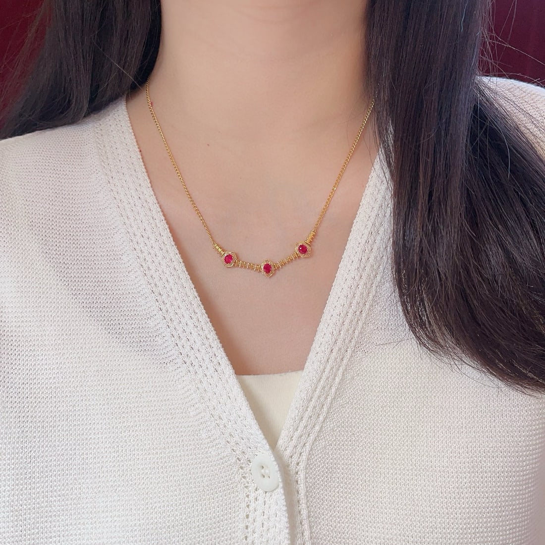 14k Gold 1.42 Ctw Natural Ruby & Diamond Necklace - 6