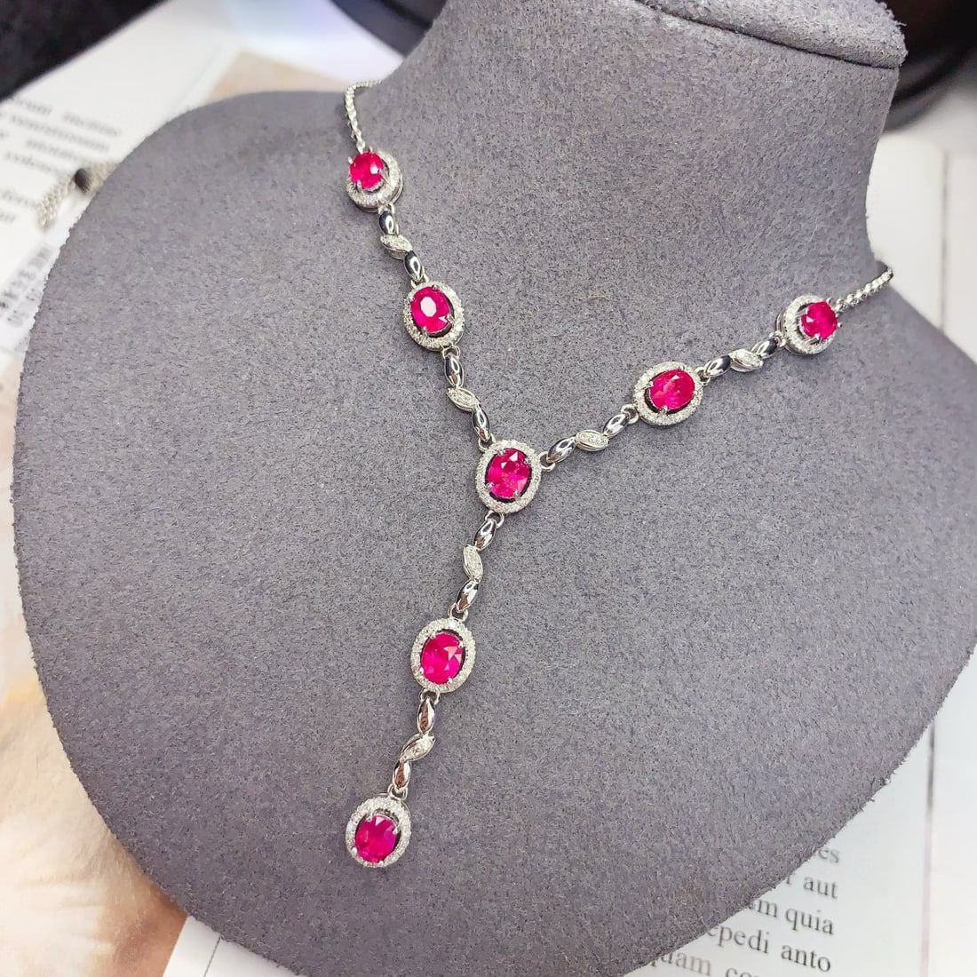 14k Gold 3 Ct Natural Ruby & Diamond Necklace - 2
