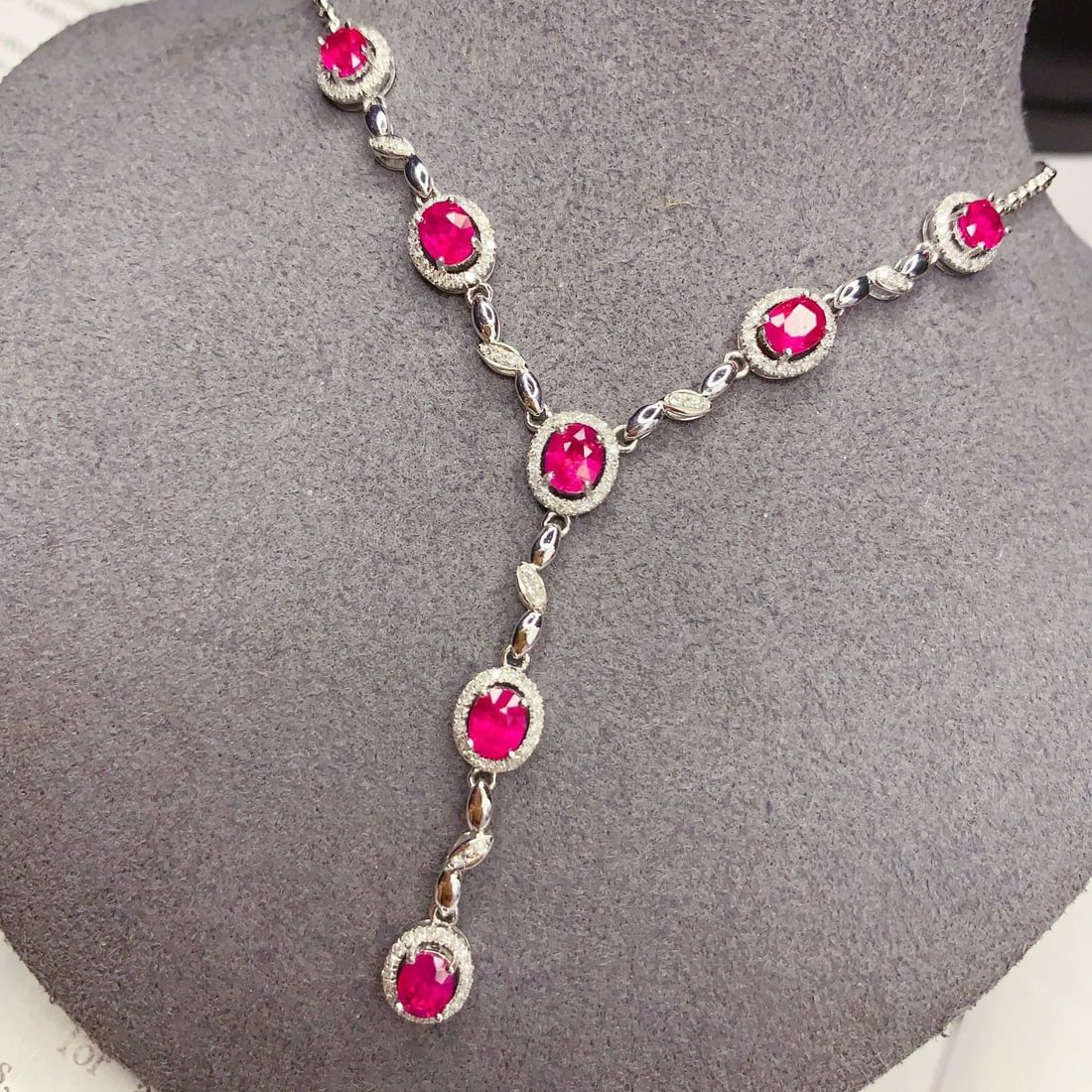 14k Gold 3 Ct Natural Ruby & Diamond Necklace - 3