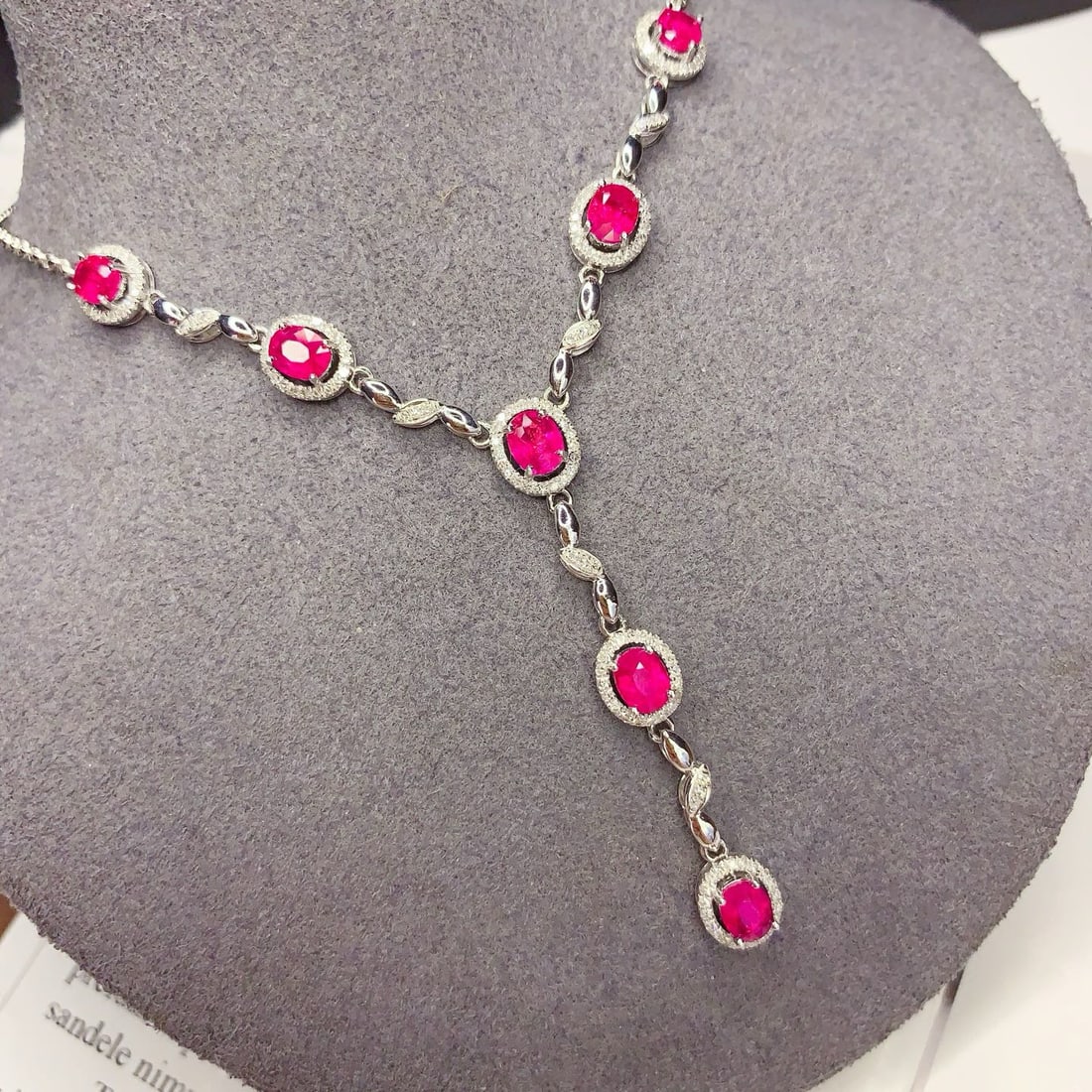 14k Gold 3 Ct Natural Ruby & Diamond Necklace - 4