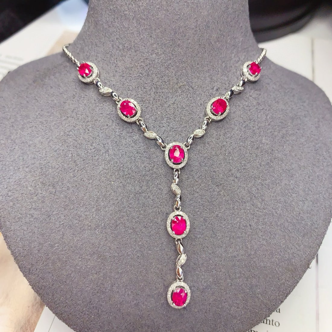 14k Gold 3 Ct Natural Ruby & Diamond Necklace - 5