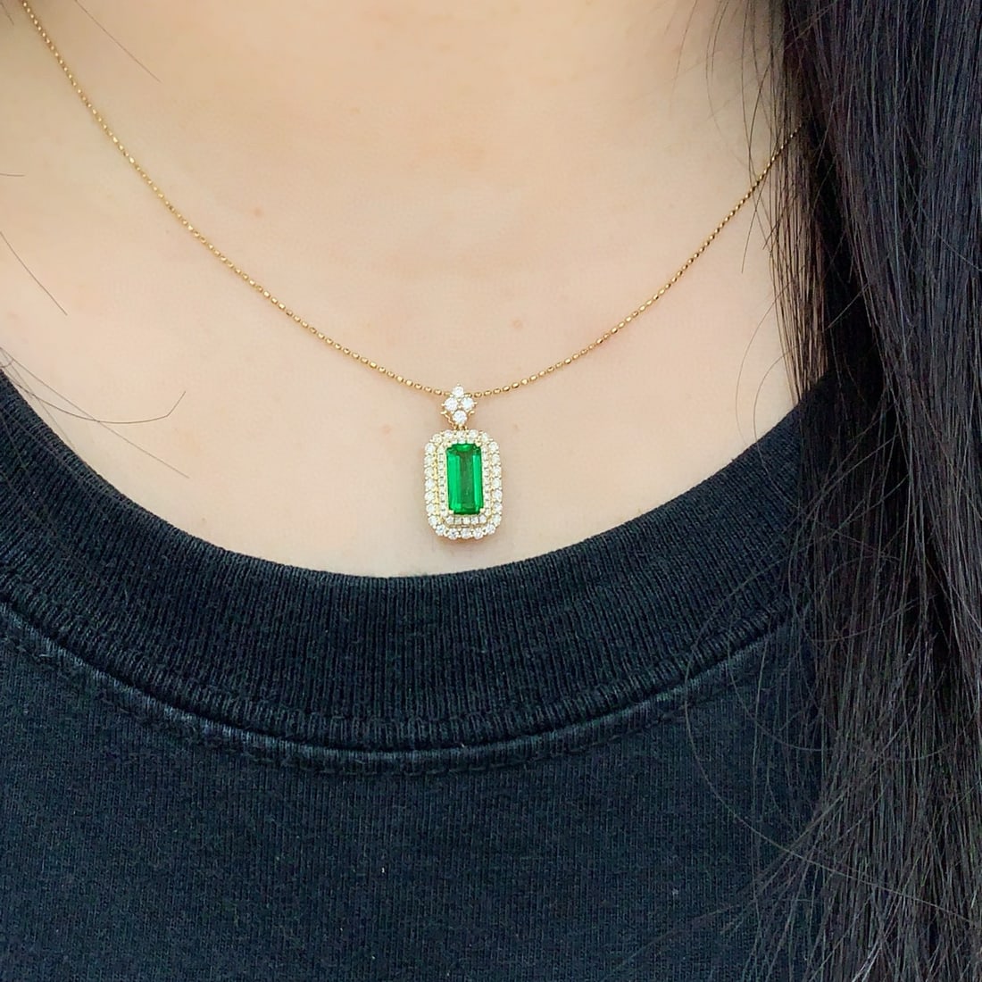 14k Gold 1.59 Ctw Vivid Green Natural Emerald & Diamond Pendant( Without Chain ) - 5