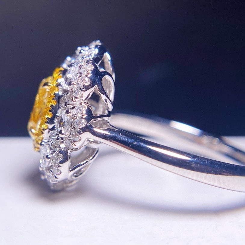 14k Gold 1.19 Ctw Natural Yellow Diamond & Diamond Ring - 4