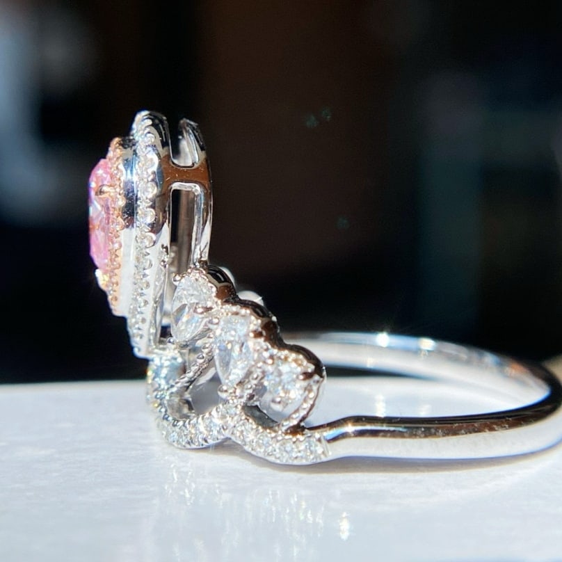 Gia Certified 14k Gold 0.80 Ctw Natural Pink Diamond & Diamond Ring - 4