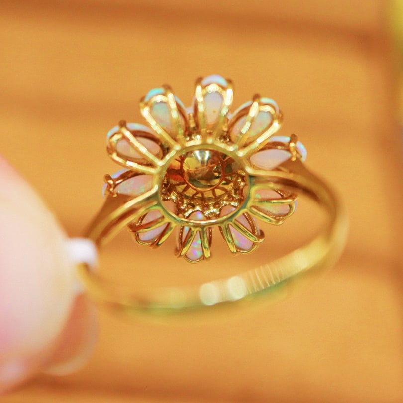 14k Gold 1.62 Ct Natural Opal & Pearl Ring - 5