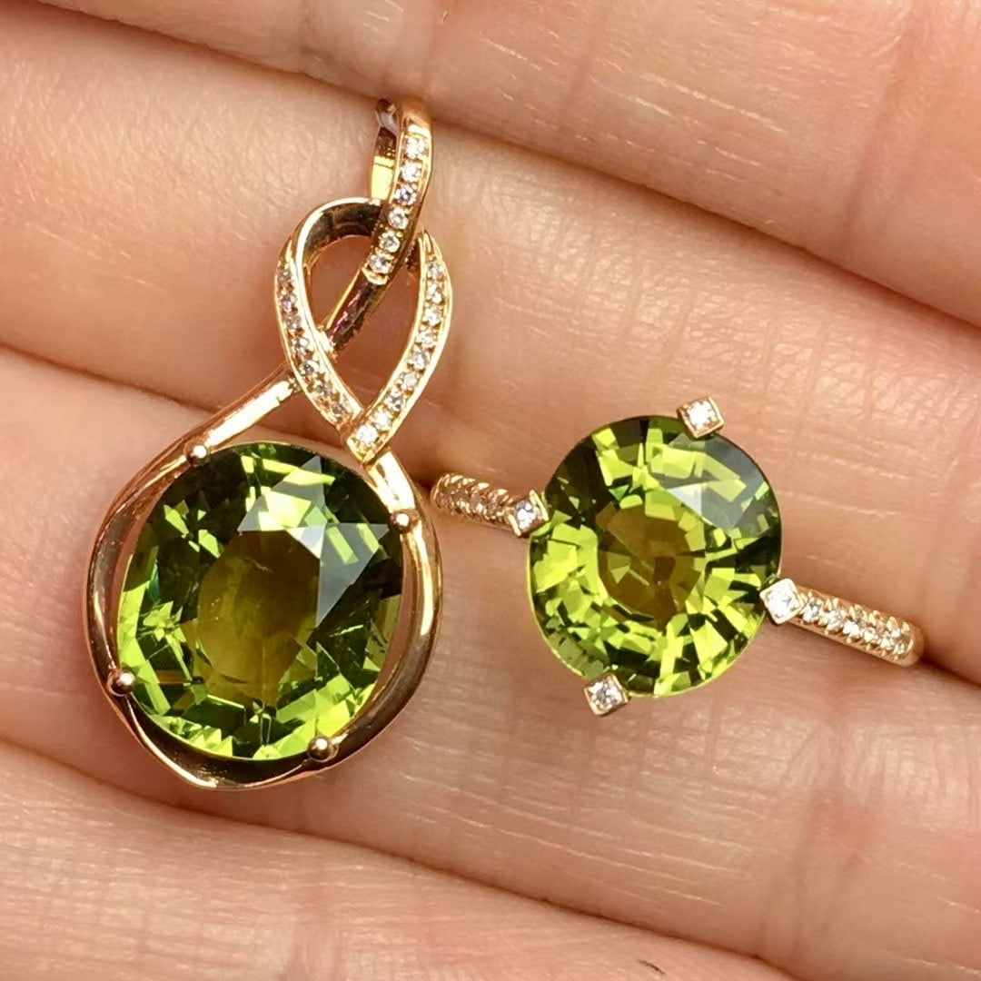 14k Gold 7.1 Ct Natural Tourmaline & Diamond Jewelry Set - 2