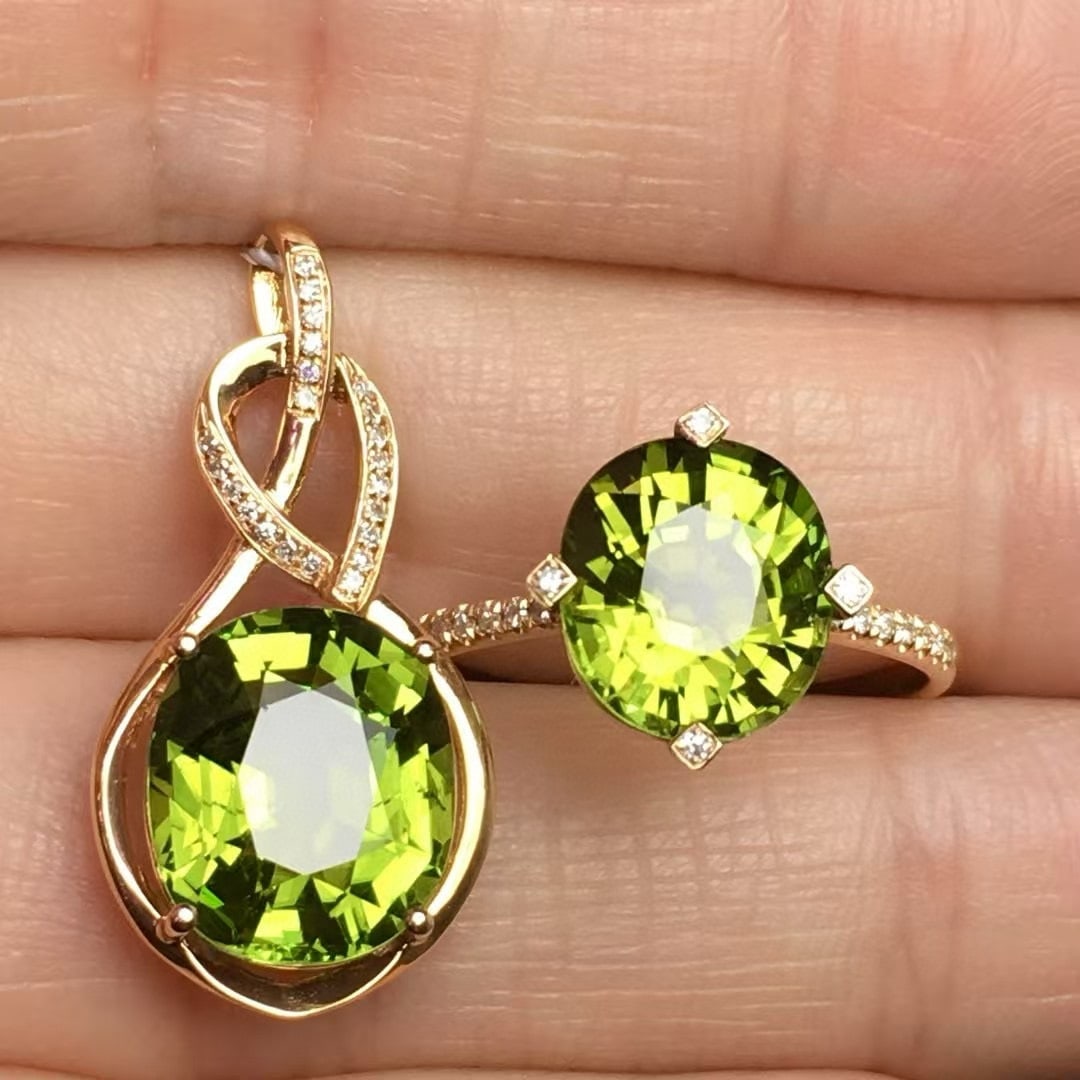 14k Gold 7.1 Ct Natural Tourmaline & Diamond Jewelry Set - 3