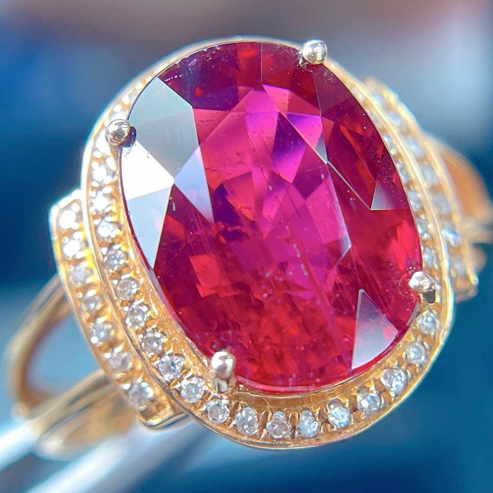14k Gold 6.8 Ct Natural Tourmaline & Diamond Ring - 2