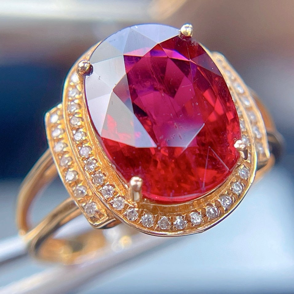 14k Gold 6.8 Ct Natural Tourmaline & Diamond Ring - 3
