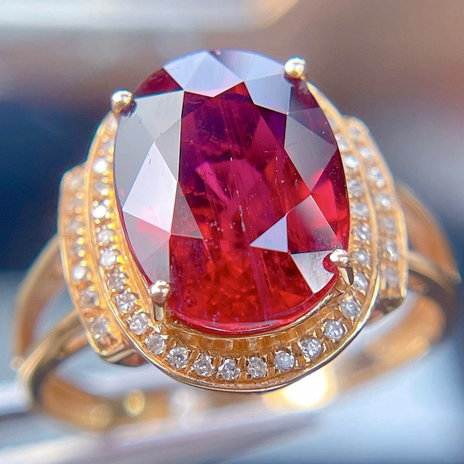 14k Gold 6.8 Ct Natural Tourmaline & Diamond Ring - 4