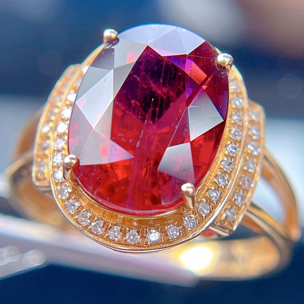 14k Gold 6.8 Ct Natural Tourmaline & Diamond Ring - 5