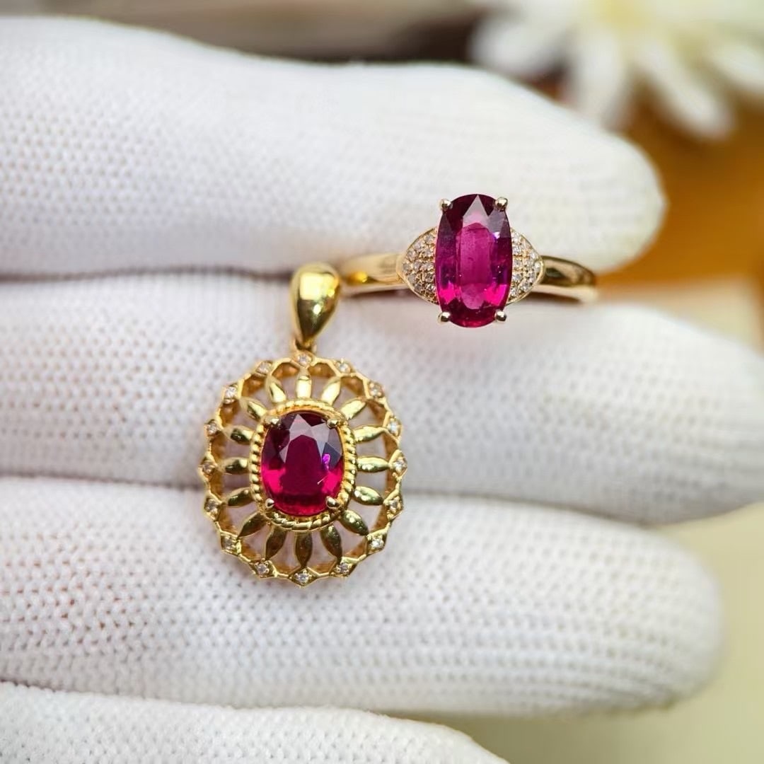 14k Gold 2.41 Ctw Natural Tourmaline & Diamond Jewelry Set - 2