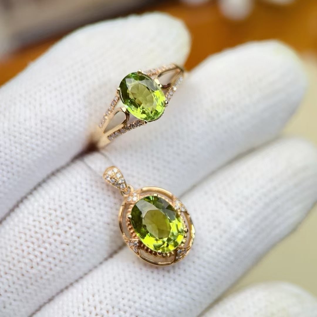 14k Gold 3.35 Ctw Natural Tourmaline & Diamond Jewelry Set - 2
