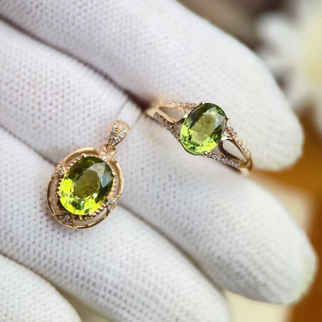 14k Gold 3.35 Ctw Natural Tourmaline & Diamond Jewelry Set - 3