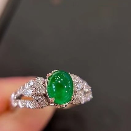 14k Gold 1.58 Ctw Vivid Green Natural Emerald & Diamond Ring - 4