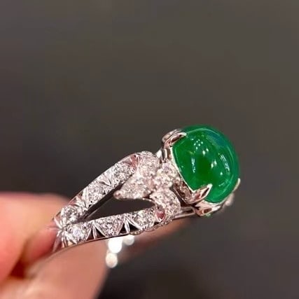 14k Gold 1.58 Ctw Vivid Green Natural Emerald & Diamond Ring - 5