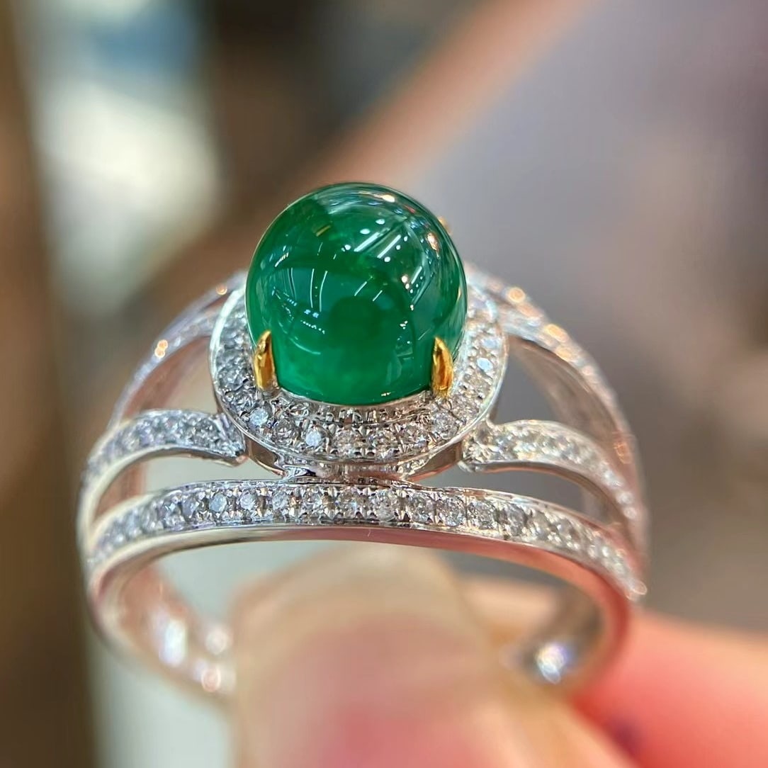 14k Gold 3.26 Ctw Vivid Green Natural Emerald & Diamond Ring - 3