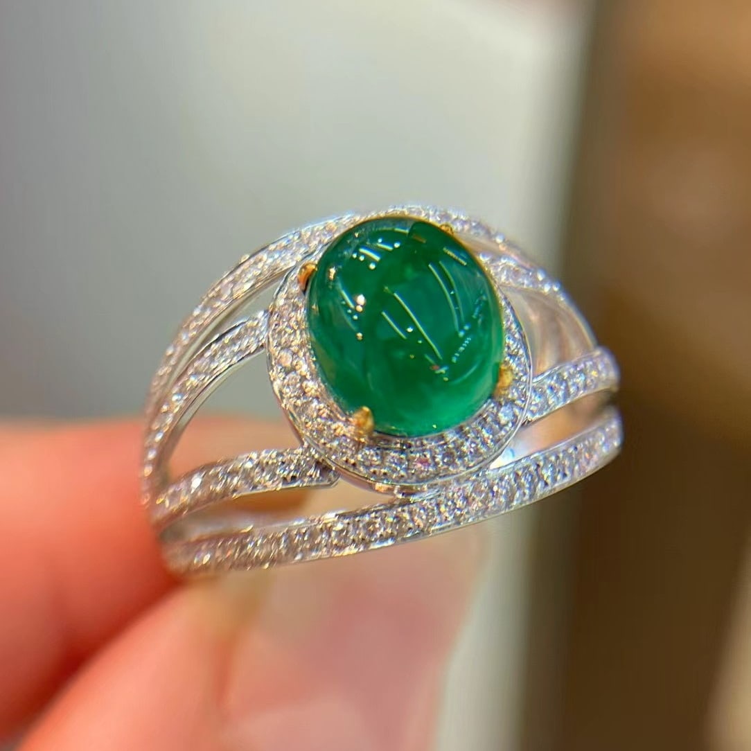 14k Gold 3.26 Ctw Vivid Green Natural Emerald & Diamond Ring - 4