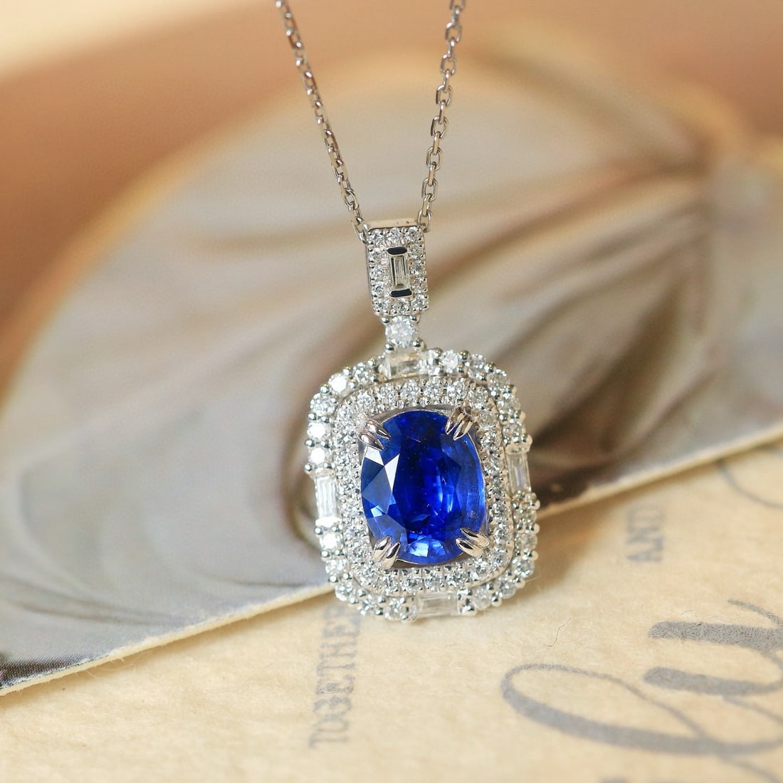 14k Gold 2.17 Ctw Natural Sapphire & Diamond Pendant( Without Chain ): Ref:230994415 // gold content:14k gold // main gemstone:sapphire // shape:oval // carat weight:1. 73ct // color:royal blue // treatment:natural // // adjacent gemstone 2 : diamond // shape:multiply