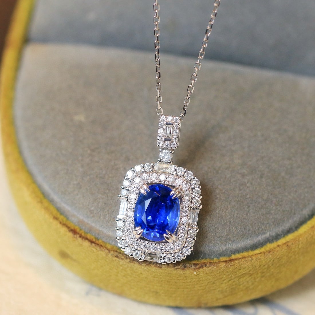14k Gold 2.17 Ctw Natural Sapphire & Diamond Pendant( Without Chain ) - 2