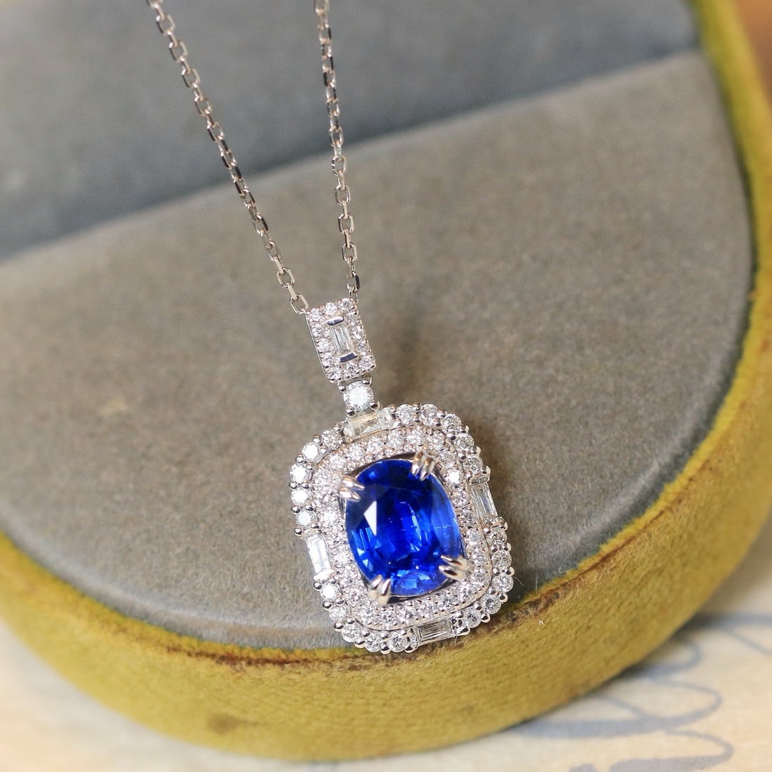 14k Gold 2.17 Ctw Natural Sapphire & Diamond Pendant( Without Chain ) - 3