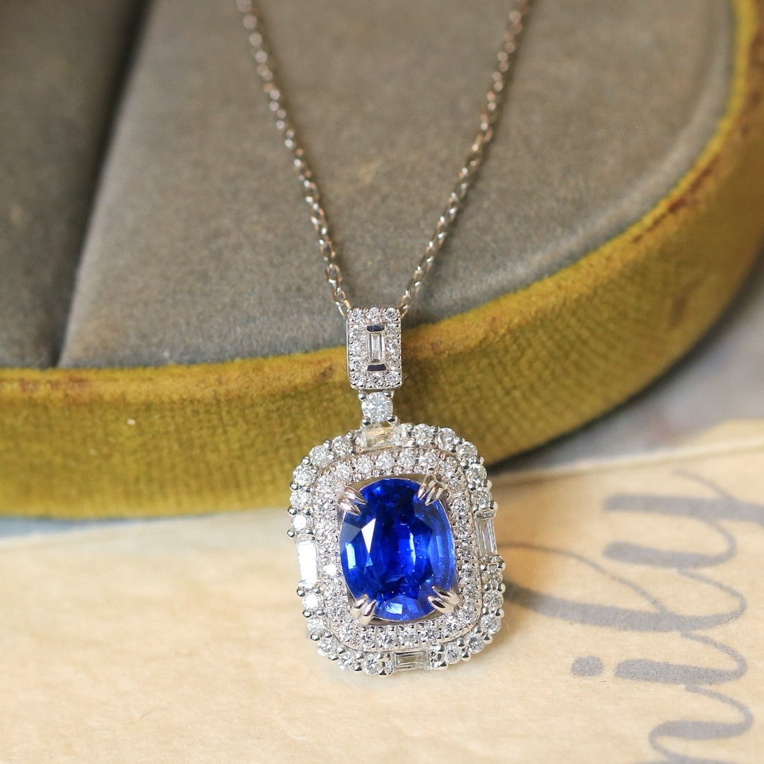 14k Gold 2.17 Ctw Natural Sapphire & Diamond Pendant( Without Chain ) - 4