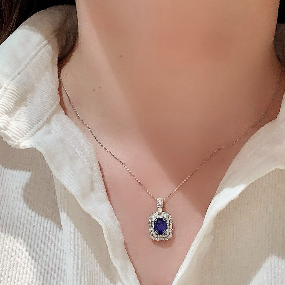 14k Gold 2.17 Ctw Natural Sapphire & Diamond Pendant( Without Chain ) - 7