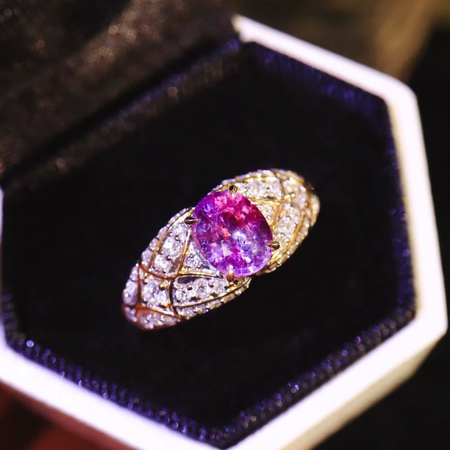14k Gold 1.52 Ctw Natural Sapphire & Diamond Ring: Ref:230994419 // gold content:14k gold // ring size:7. 25us // // main gemstone:sapphire // shape:oval // carat weight:1. 1ct // color:purple // treatment:natural // // adjacent gemstone 2 : diamond