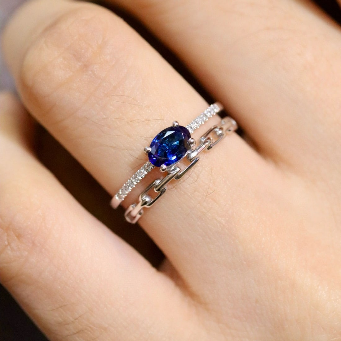 14k Gold 0.73 Ctw Natural Sapphire & Diamond Ring - 2