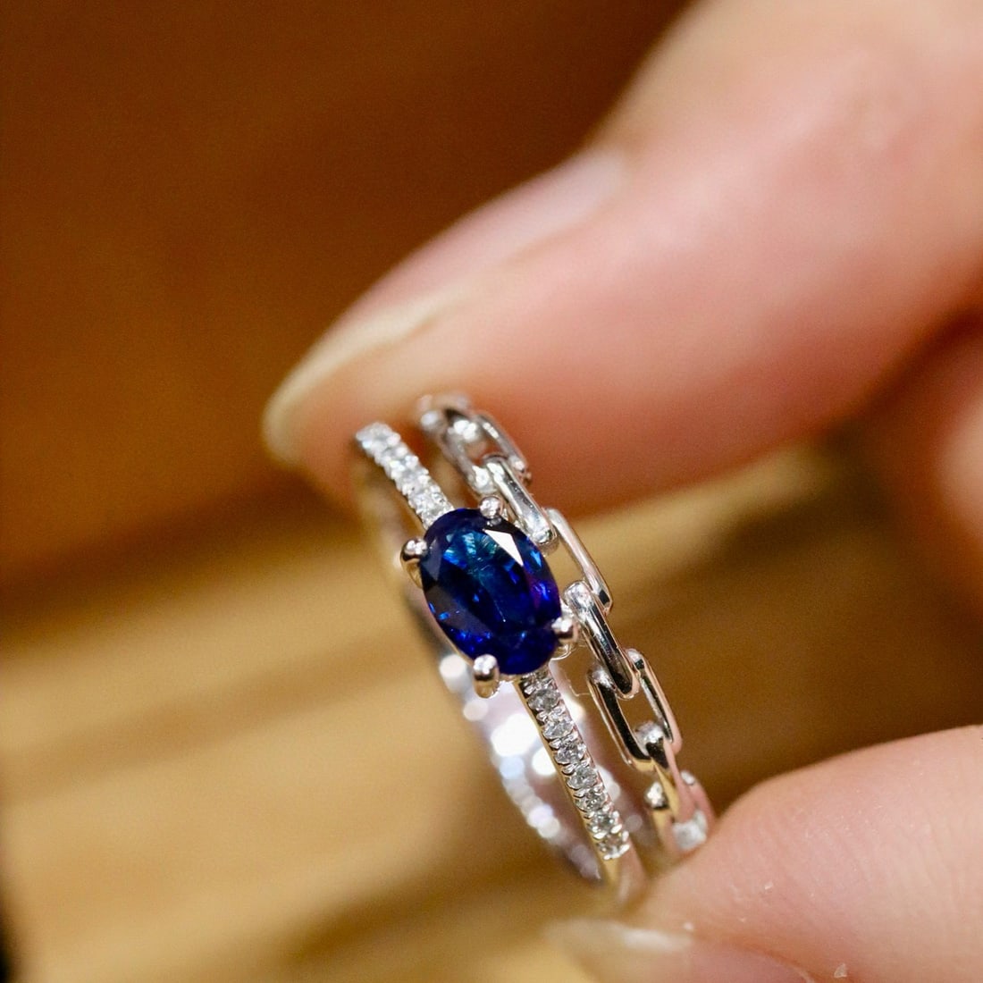 14k Gold 0.73 Ctw Natural Sapphire & Diamond Ring - 5