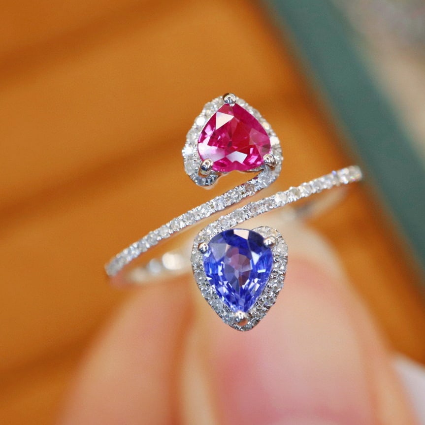 14k Gold 0.94 Ctw Natural Sapphire & Diamond Ring - 3