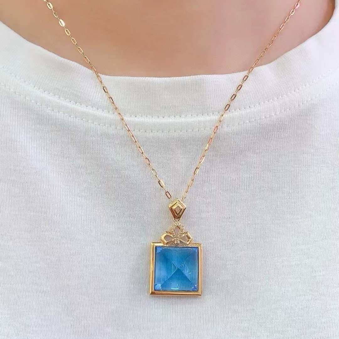 14k Gold 26.65 Ct Natural Topaz & Diamond Pendant( Without Chain ) - 4