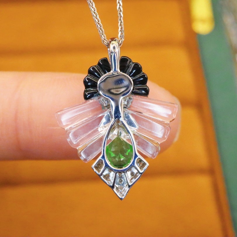 14k Gold 1.34 Ctw Vivid Green Natural Tsavorite & Diamond Pendant( Without Chain ) - 4