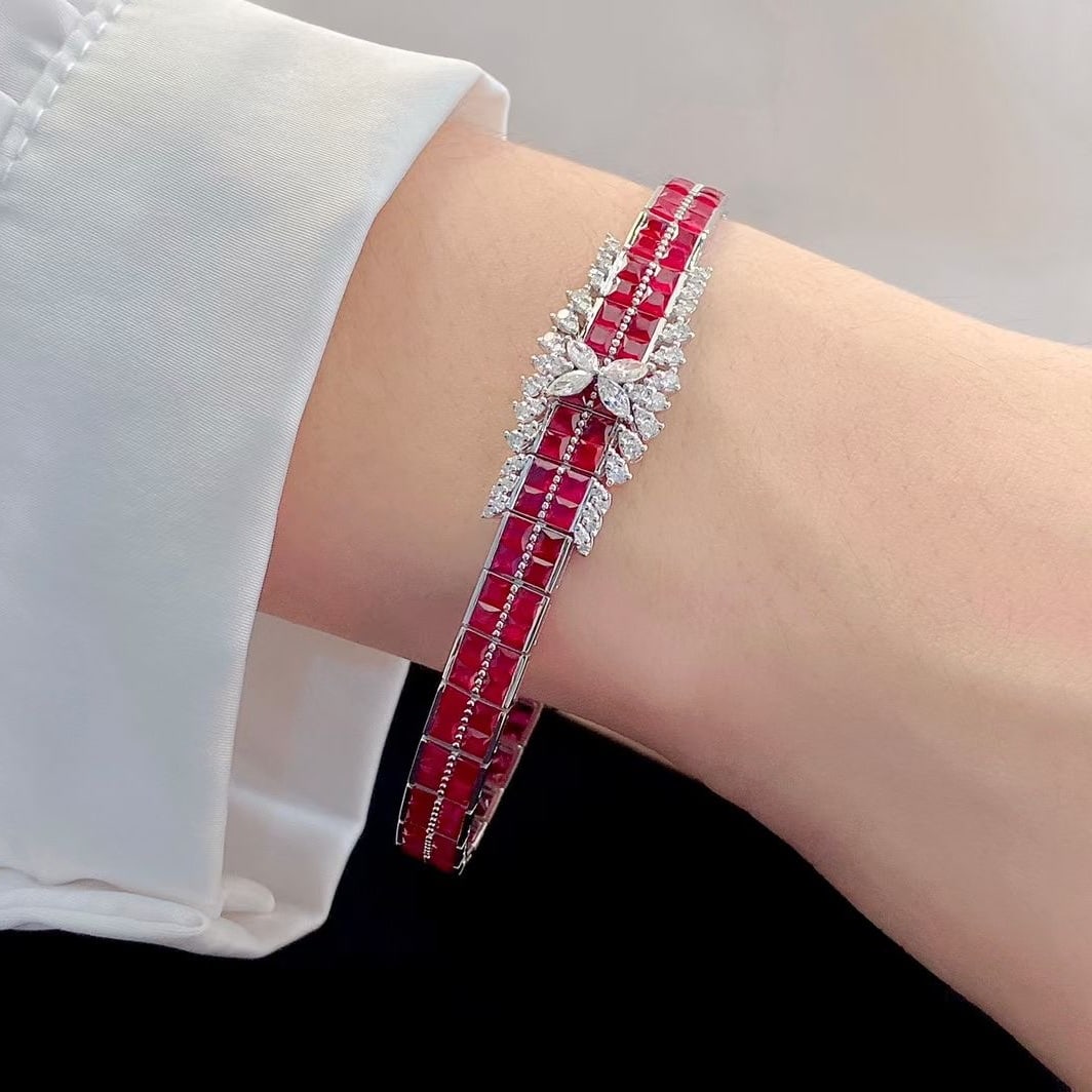 14k Gold 12.53 Ctw Natural Ruby & Diamond Bracelet - 2