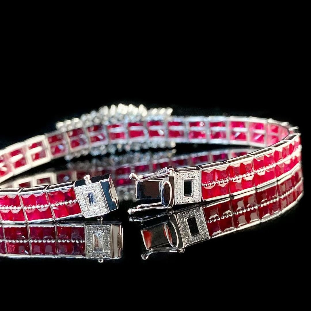 14k Gold 12.53 Ctw Natural Ruby & Diamond Bracelet - 4
