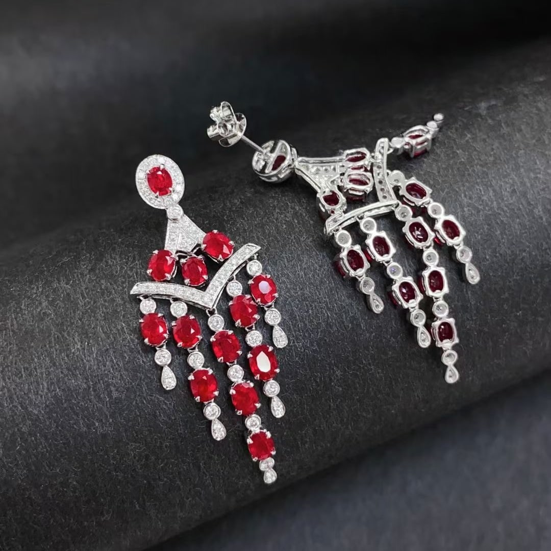 14k Gold 5.05 Ctw Natural Ruby & Diamond Earrings - 2