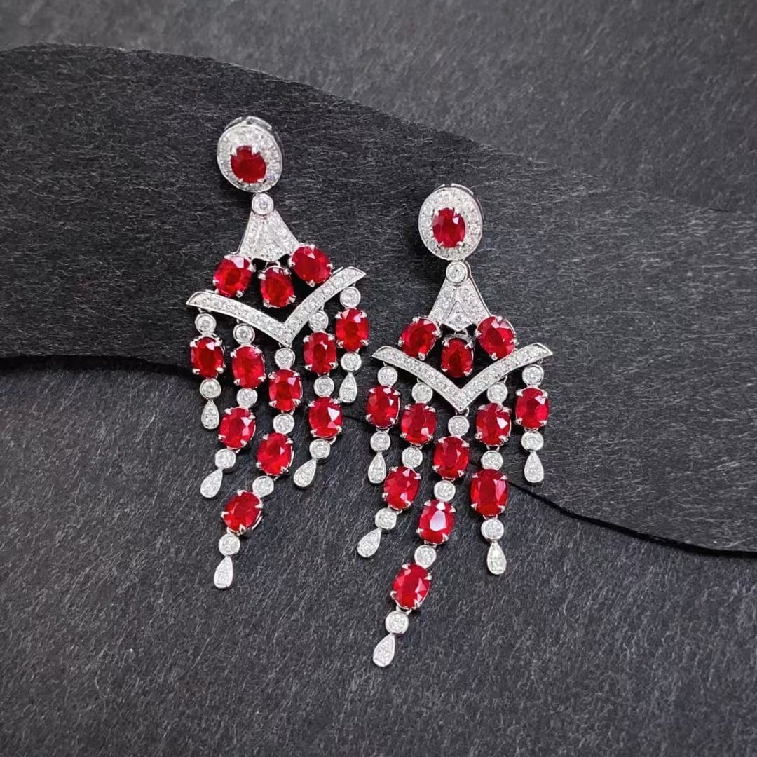 14k Gold 5.05 Ctw Natural Ruby & Diamond Earrings - 3