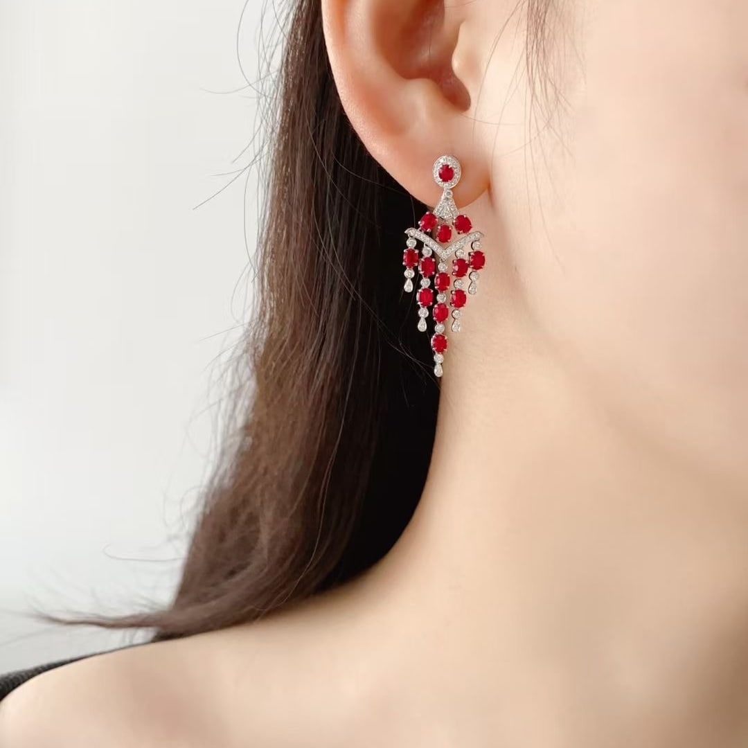 14k Gold 5.05 Ctw Natural Ruby & Diamond Earrings - 5