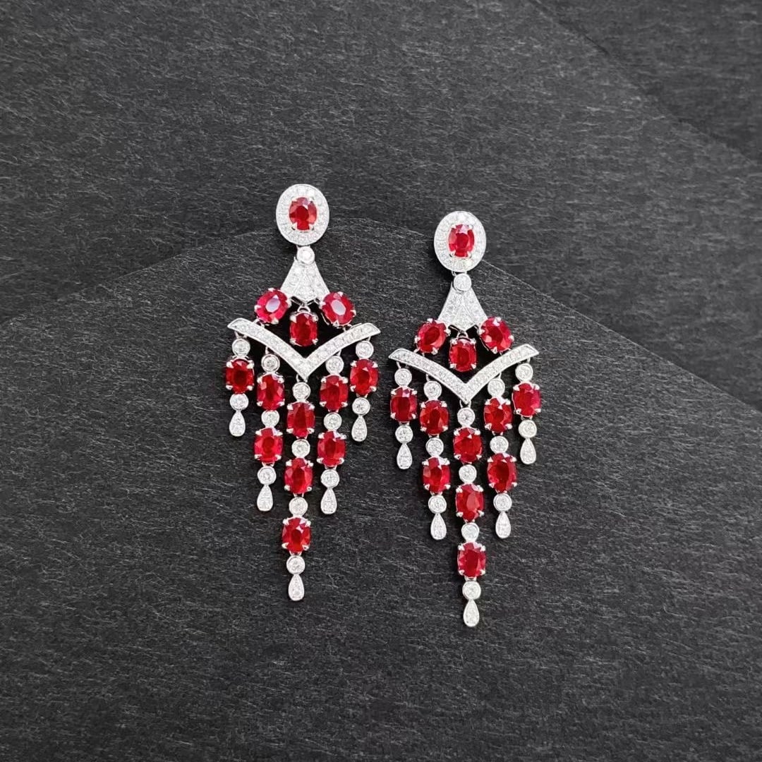 14k Gold 5.05 Ctw Natural Ruby & Diamond Earrings - 6