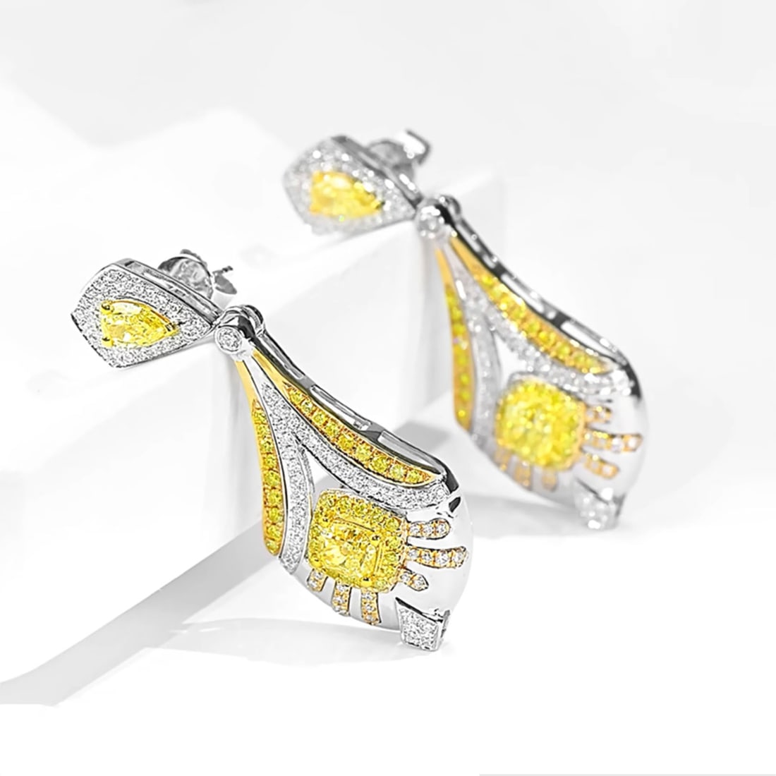 14k Gold 1.88 Ctw Natural Yellow Diamond & Diamond Earrings - 2