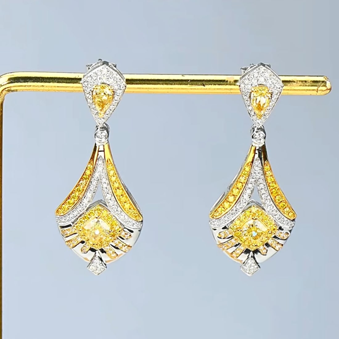 14k Gold 1.88 Ctw Natural Yellow Diamond & Diamond Earrings - 3