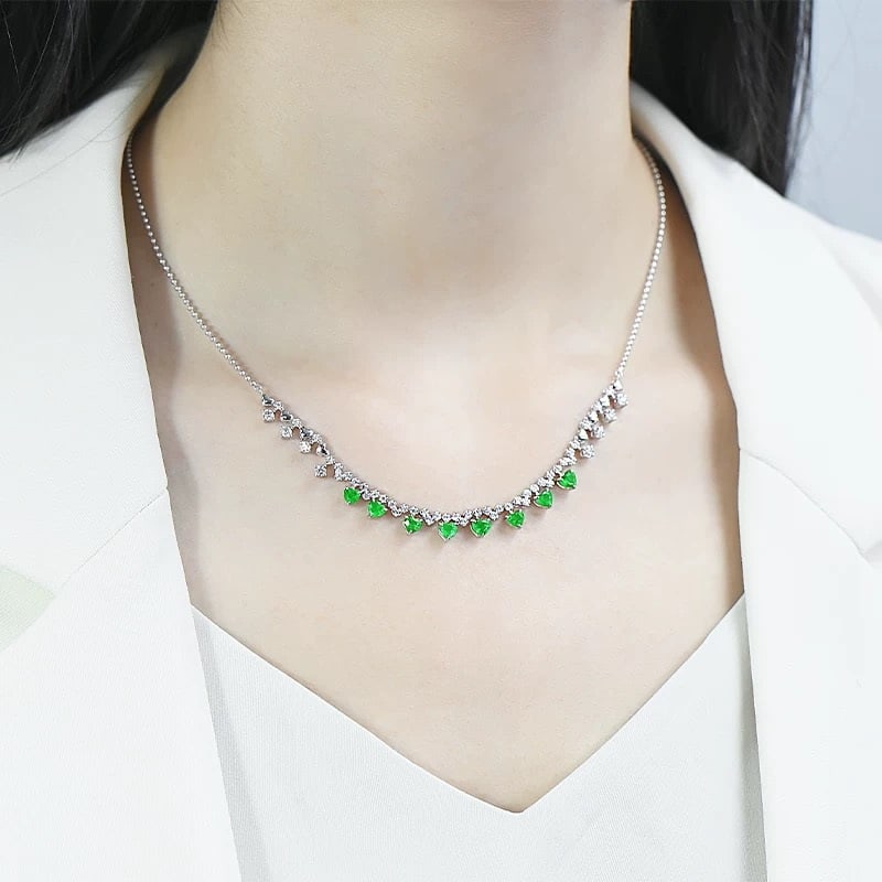 14k Gold 2.77 Ctw Natural Emerald & Diamond Necklace - 4