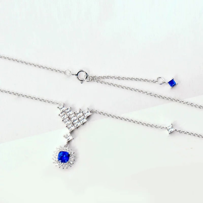 14k Gold 2.49 Ctw Natural Sapphire & Diamond Necklace - 2